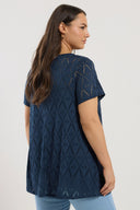 Büyük Beden V Yaka Kısa Kollu Dantel Detaylı Astarsız Bluz 303263