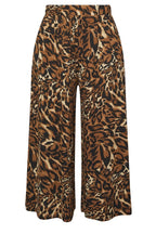 Büyük Beden Beli Lastikli Bol Paça Leopar Desenli Cepli Pantolon 304271