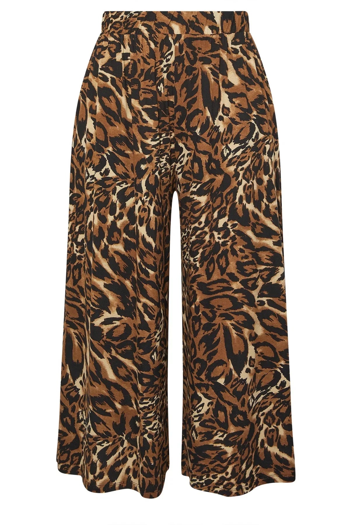 Büyük Beden Beli Lastikli Bol Paça Leopar Desenli Cepli Pantolon 304271
