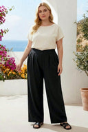 Büyük Beden Pileli Cepli Geniş Paça Esnek Kumaşlı Pantolon 875-V