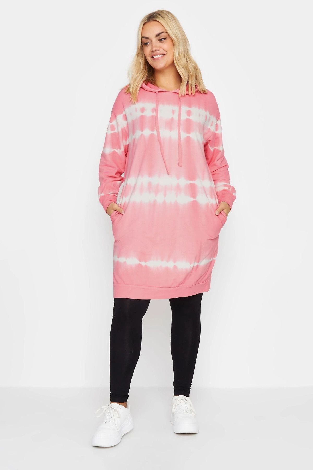 Büyük Beden Batik Desenli Uzun Kesim Cepli Kapüşonlu Sweatshirt 302208