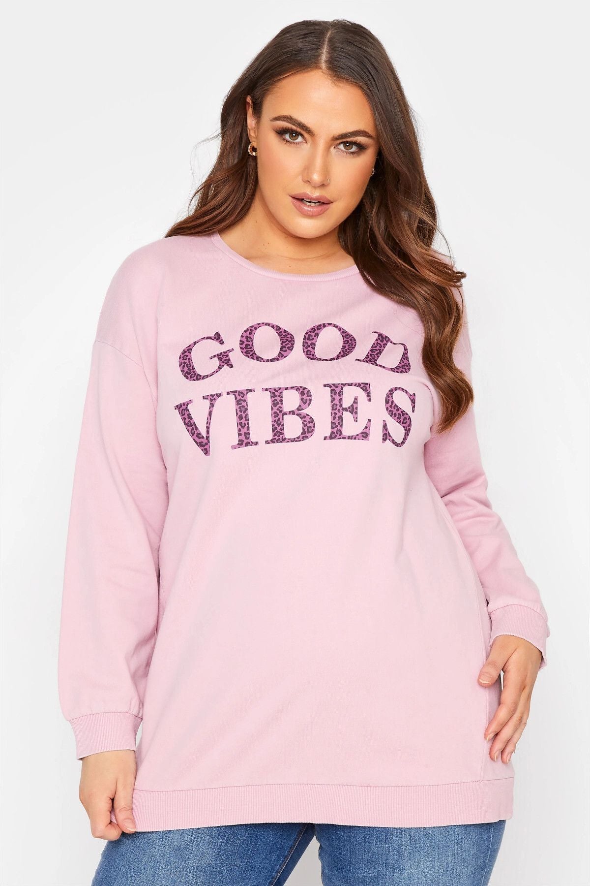 Büyük Beden Yazı Baskılı Bisiklet Yaka Sweatshirt 173598