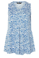 Büyük Beden V Yaka Önü Pileli Kolsuz Çiçek Desenli T-shirt 322684