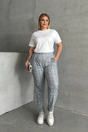 Büyük Beden Beli ve Paçası Lastikli Desenli Cepli Pantolon 303490