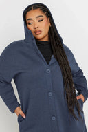 Büyük Beden Kapüşonlu Cepli Önü Düğme Kapamalı Uzun Ceket 303763