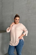 Büyük Beden Yarım Kollu Bisiklet Yaka Düğme Detaylı Kazak 303072