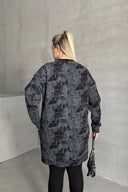 Büyük Beden Uzun Kollu Bisiklet Yaka Cepli Desenli Elbise 106-75