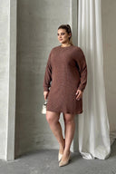 Büyük Beden Uzun Kollu Bisiklet Yaka Düz Kesim Elbise 100-189