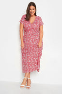 Büyük Beden Desenli V Yaka Midi Boy Yarım Kollu Elbise 302371