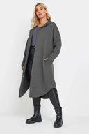 Büyük Beden Kapüşonlu Cepli Önü Düğme Kapamalı Uzun Ceket 303762