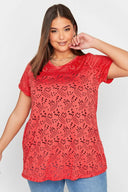 Büyük Beden Dantel Detaylı V Yaka Astarsız Bluz 321027