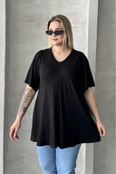 Büyük Beden İkili Paket V Yaka Desensiz Asimetrik Kesim Likralı Bluz 320315x2