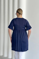 Büyük Beden Kol Detaylı Beli Lastikli Pileli Tunik T-shirt T42