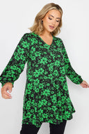 Büyük Beden V Yaka Uzun Kollu Bilekleri Lastikli Eteği Fırfırlı Likralı Bluz 321116