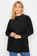 Büyük Beden Bisiklet Yaka Yumuşak Dokulu İnci İşlemeli Bluz 301421