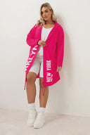 Büyük Beden Kapüşonlu Uzun Kollu Yazı Baskılı Cepsiz Hırka 303983