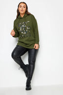 Büyük Beden Uzun Kollu Kapüşonlu Önü Yazı Baskılı Sweatshirt 302834