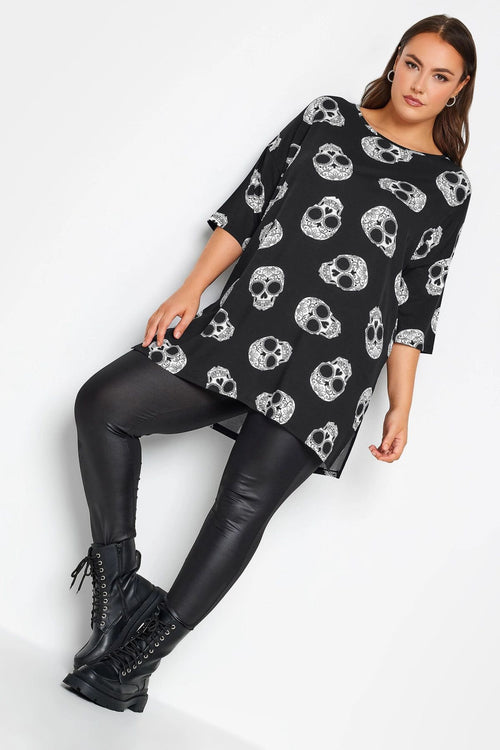 Büyük Beden Bisiklet Yaka Kuru Kafa Baskılı Yarım Kollu T-shirt 321252