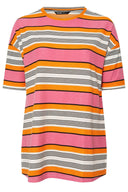 Büyük Beden Çizgili Yırtmaç Detaylı T-shirt 303505