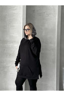 Büyük Beden Uzun Kollu Kapüşonlu Kanguru Cepli Yanları Yırtmaçlı Sweatshirt 300372