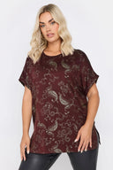 Büyük Beden Kısa Kollu Bisiklet Yaka Metalik Desenli Bluz 303666