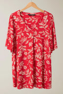 Büyük Beden V Yaka Kısa Kollu Önü Pileli Desenli Likralı Bluz 616172