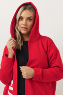 Büyük Beden Kapüşonlu Uzun Kollu Yazı Baskılı Cepsiz Hırka 303982