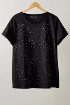 Büyük Beden Bisiklet Yaka Kısa Kollu Taş Yapıştırma Basic T-shirt 615350