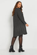 Büyük Beden Uzun Kol Bisiklet Yaka Eteği Bollaşan Cepli Elbise 270083