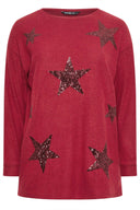 Büyük Beden Bisiklet Yaka Uzun Kollu Yıldız Baskılı Yumuşak Dokulu Kazak 302729