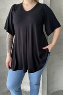 Büyük Beden İkili Paket V Yaka Desensiz Asimetrik Kesim Likralı Bluz 320315x2