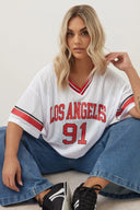 Büyük Beden V Yaka Kısa Kollu Baskılı File T-shirt 303495