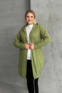 Büyük Beden Uzun Kollu Kapüşonlu Önü Kapamasız Fitilli Hırka 74-136