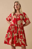 Büyük Beden V Yaka Bürümcük Kumaş Önü Bağlamalı Mini Elbise 304141