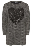 Büyük Beden Yırtmaç Detaylı Puantiyeli Payetli Uzun Kollu Bisiklet Yaka Bluz 322269