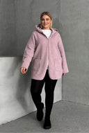 Büyük Beden Uzun Kollu Kapüşonlu Önü Kapamasız Cepli Peluş Ceket 97-14