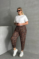 Büyük Beden Beli ve Paçası Lastikli Desenli Cepli Pantolon 74-77