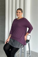 Büyük Beden Eteği Tül Detaylı Uzun Kollu İnce Bluz 84-106