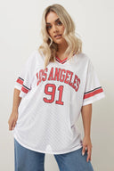 Büyük Beden V Yaka Kısa Kollu Baskılı File T-shirt 303495