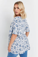 Büyük Beden V Yaka Bağlama Detaylı Desenli Kruvaze Bluz 321934