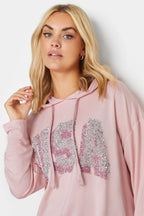 Büyük Beden Kapüşonlu Payet Detaylı Cepsiz Uzun Kollu Sweatshirt 303002