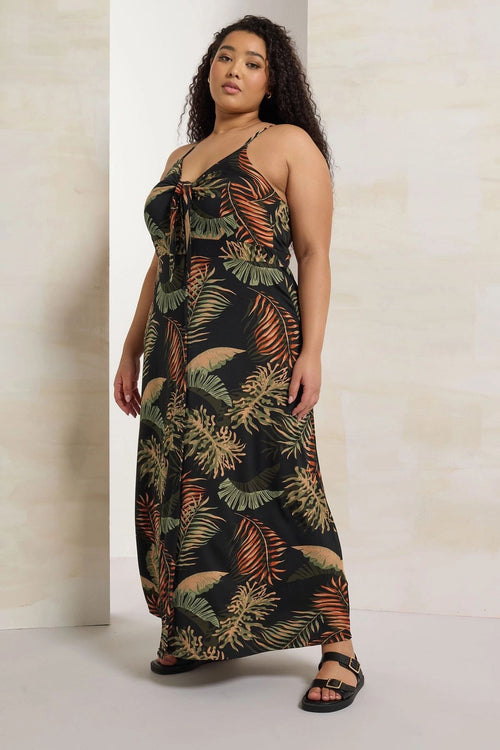 Büyük Beden Askılı Göğüs Dekolteli Çiçek Desenli Maxi Elbise 303485