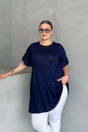 Büyük Beden Kol Detaylı Beli Lastikli Pileli Tunik T-shirt T42