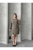 Büyük Beden Uzun Kollu Bisiklet Yaka Düz Kesim Elbise 106-97