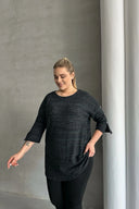 Büyük Beden Yarım Kollu Bisiklet Yaka Düğme Detaylı Kırçıllı Kazak 303691