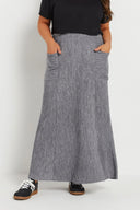 Büyük Beden Beli Lastikli Önden Cepli Fitilli Maxi Etek 303899