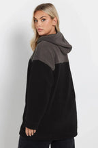Büyük Beden Uzun Kollu Kapüşonlu ve Cepli Peluş Sweatshirt 303790