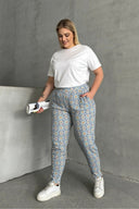 Büyük Beden Beli ve Paçası Lastikli Desenli Cepli Pantolon 303490