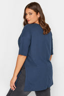 Büyük Beden Yırtmaç Detaylı Kabartma Detaylı Bisiklet Yaka Yarım Kollu T-shirt 302204