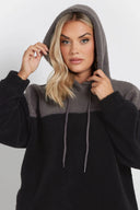 Büyük Beden Uzun Kollu Kapüşonlu ve Cepli Peluş Sweatshirt 303790